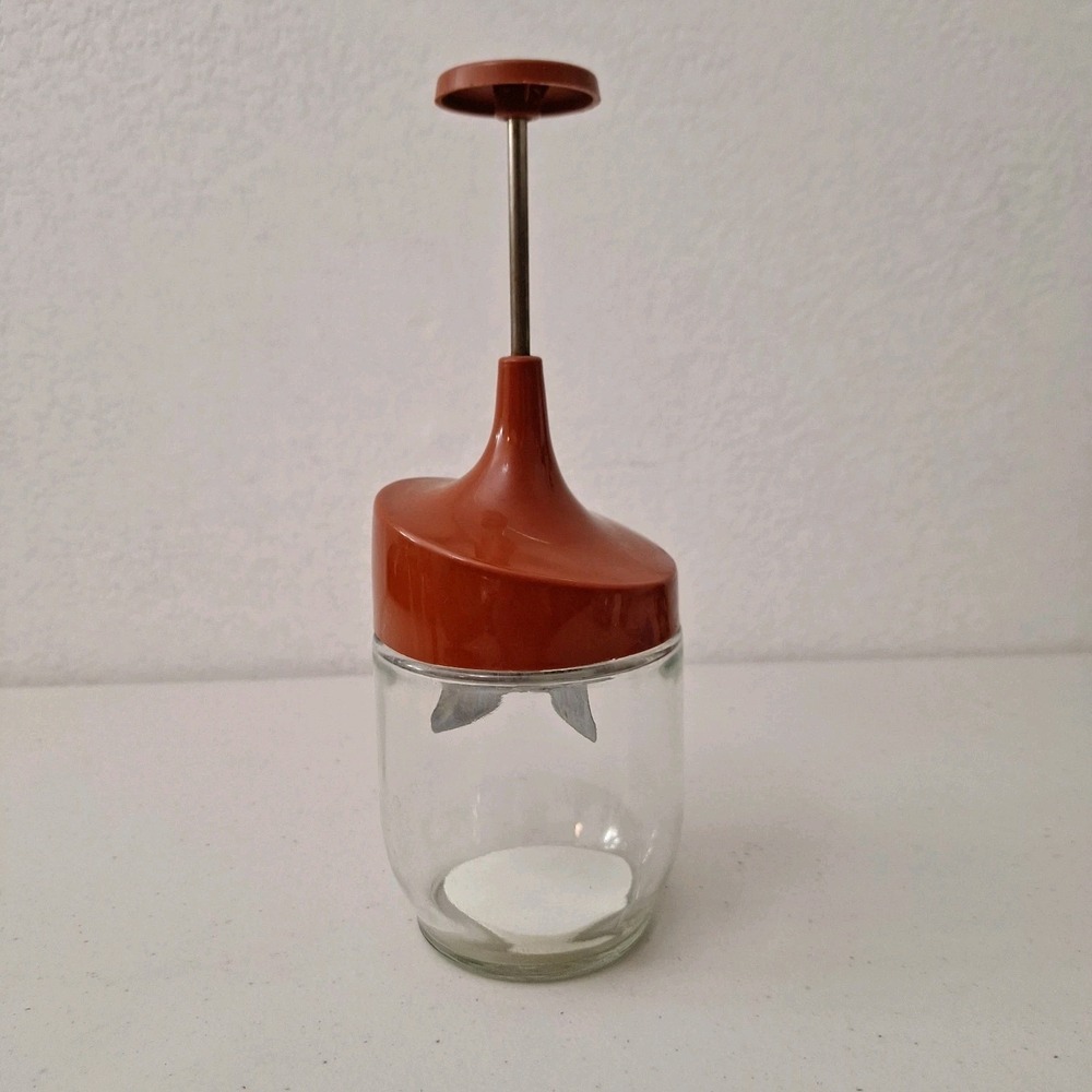 Vintage Gemco Glass Jar Nut and Food Chopper Red Brown Lid